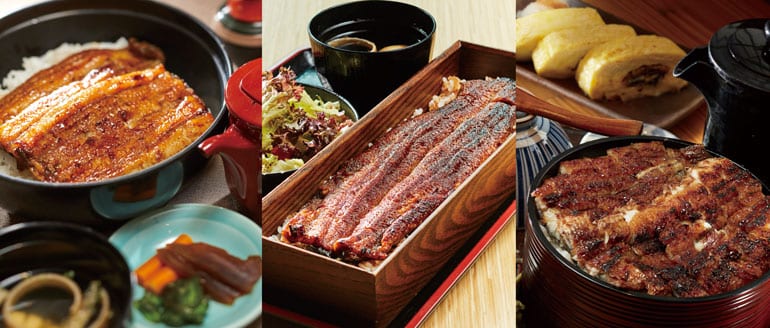 Left: Chikuyotei / Center: Uya 四代目菊川 / Right: Man Man Japanese Unagi Restaurant